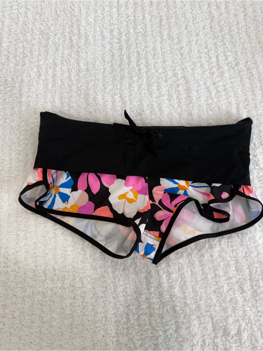 Black Swim Bottoms with Pastel Floral Lining